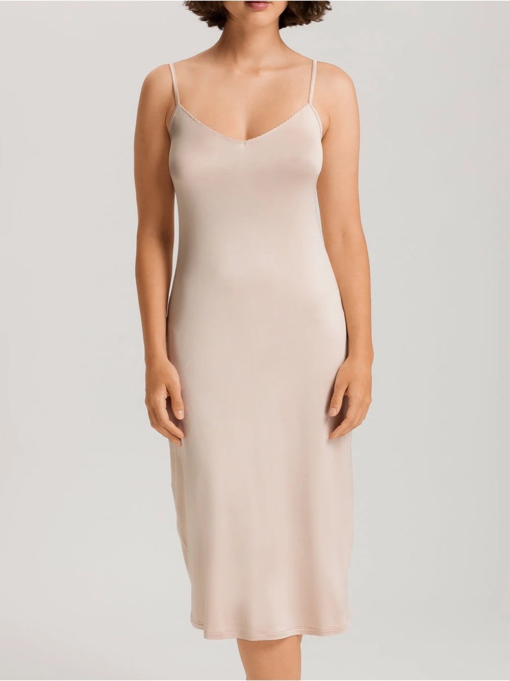 New Hanro Satin Deluxe Bodydress Midi Slip Natural Beige Tan Small